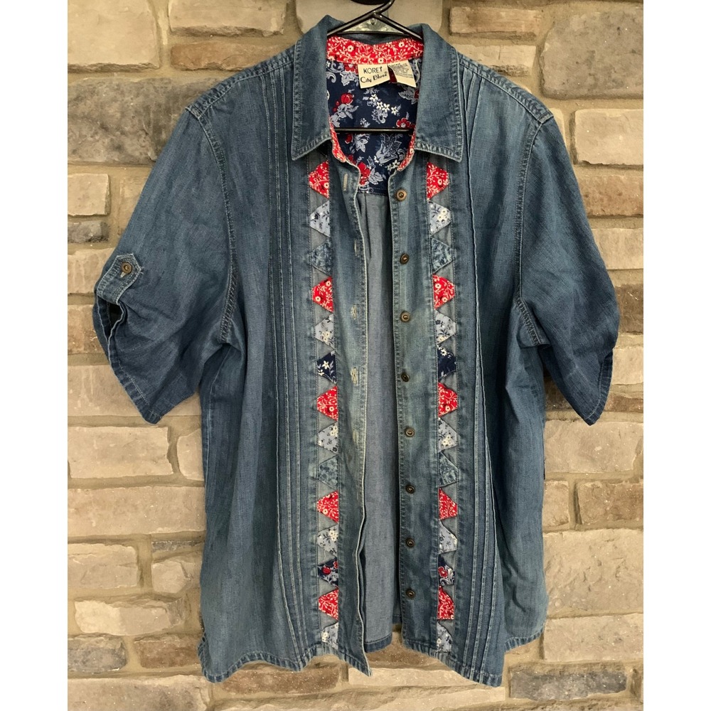 Koret Denim Shirt Patchwork Floral Vintage Boho Streetwear Cottagecore 18W